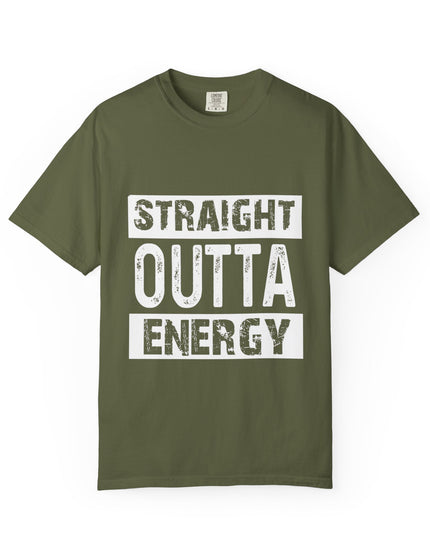 UtopiTees green graphic t-shirt – bold white text Straight Outta Energy slogan