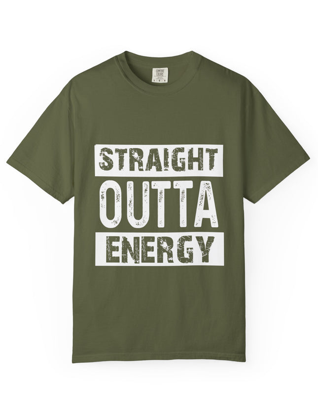 UtopiTees green graphic t-shirt – bold white text Straight Outta Energy slogan