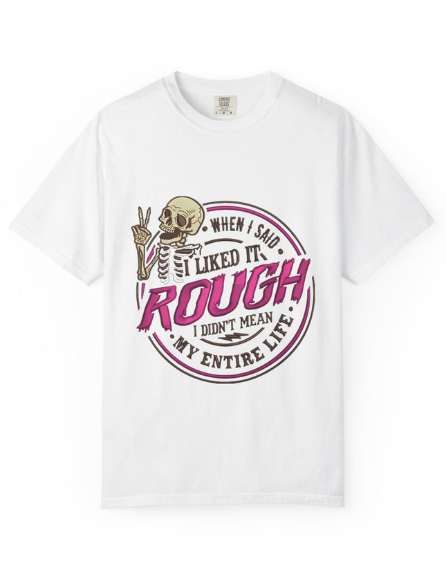 UtopiTees funny sarcastic white graphic t-shirt – skeleton with peace sign and rough life slogan