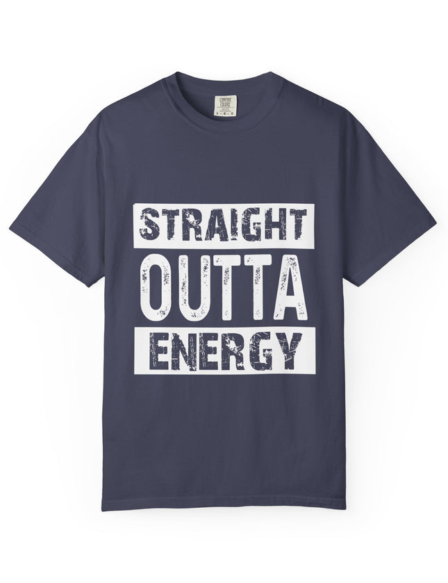 UtopiTees blue graphic t-shirt – bold white text Straight Outta Energy slogan